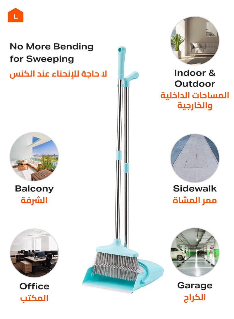 LAWAZIM Dustpan and Broom Set - Turquoise -  Easy-Storage Broom Set with Durable Self-Cleaning Dustpan and Adjustable Handle for Multi-Surface Sweeping - Ideal for Home, Office, Indoor and Outdoor Use - Image 4