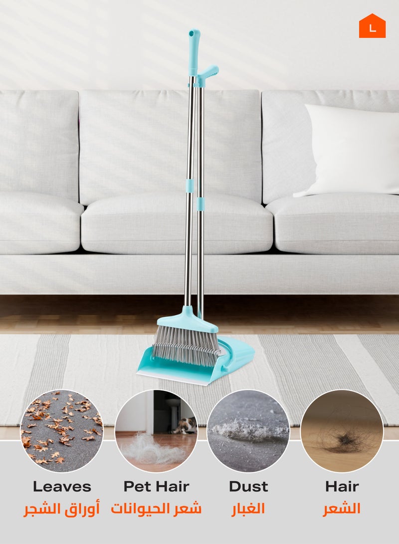 LAWAZIM Dustpan and Broom Set - Turquoise -  Easy-Storage Broom Set with Durable Self-Cleaning Dustpan and Adjustable Handle for Multi-Surface Sweeping - Ideal for Home, Office, Indoor and Outdoor Use - Image 5
