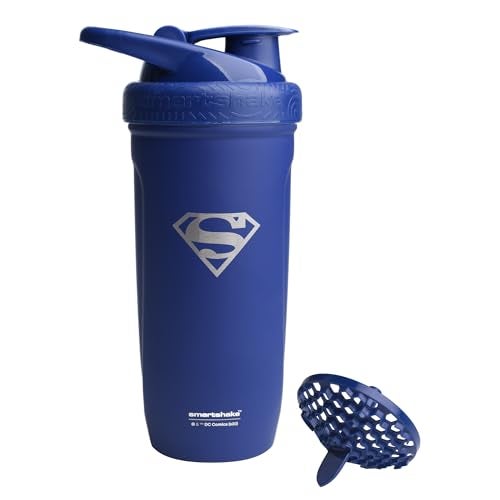 Smartshake DC COMICS Reforce Stainless Steel Protein Shaker Bottle 900 ml | 30 oz - Leakproof Screw-on Lid - BPA Free – Unisex - Non Insulated - Superman Logo - Image 1