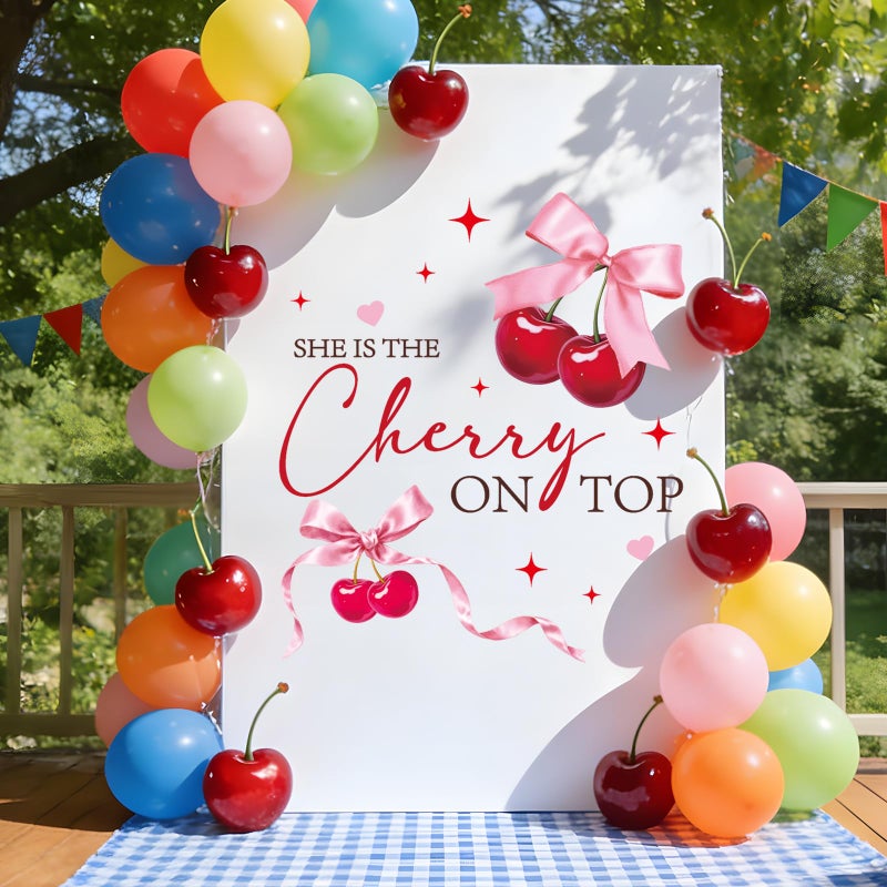Aposwow Shes Cherry on The Top Decorations - Cherry Theme Baby Shower Decal, Sweet Bow Wall Sticker for Balloon Arch Backdrop Decor, Cherries Theme Bridal Shower Birthday Party Decorations - Image 4