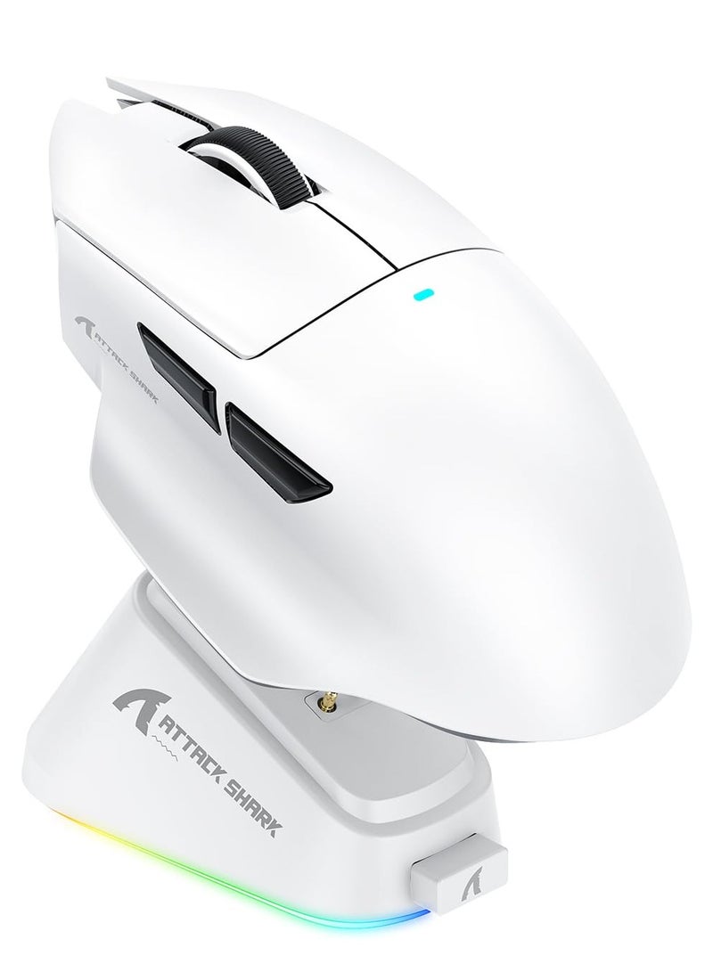 Attack Shark V6 65g Superlight Wireless Gaming Mouse with RGB Magnetic Charging Dock,BT/2.4GHz Wireless/Wired Mouse 1K Polling,PixArt PAW3311 Sensor,25000DPI,Office Gamer Mice for PC/Win/Mac(White) - Image 2