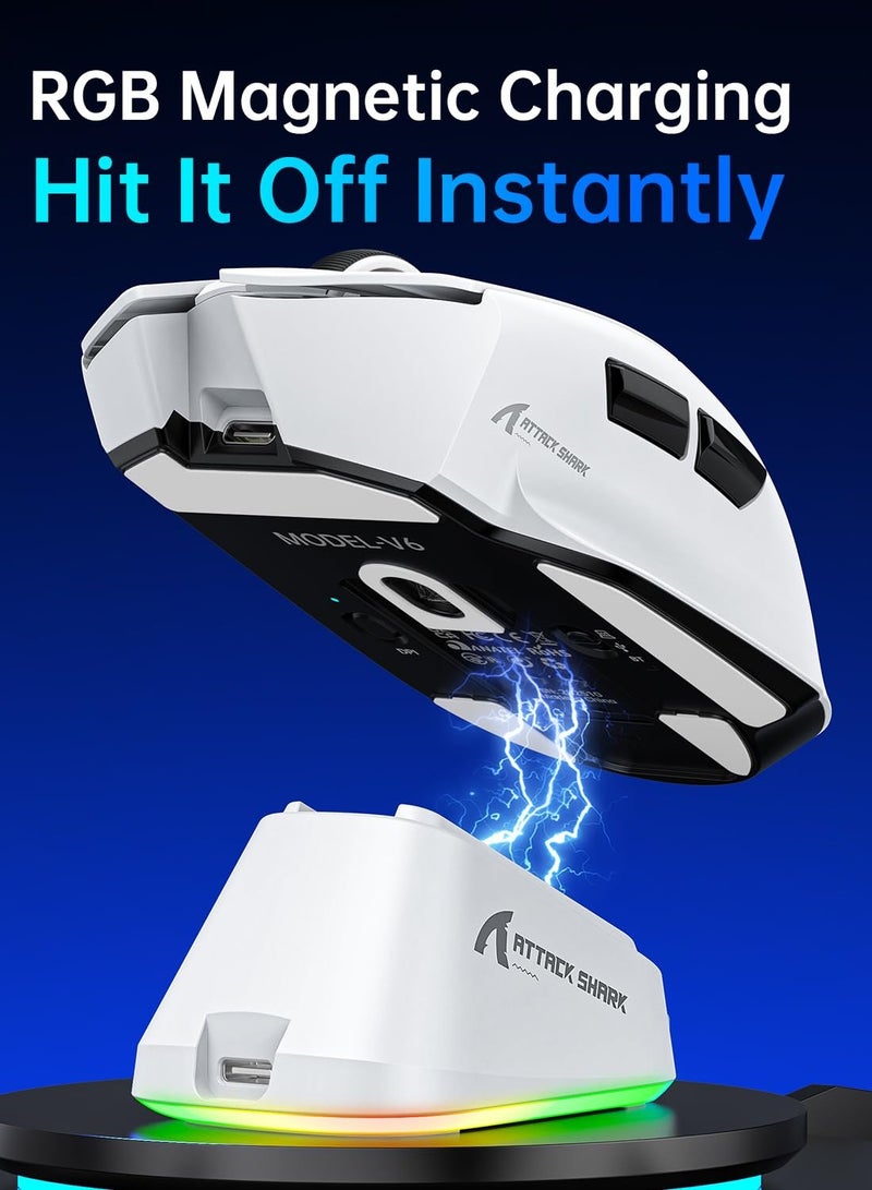 Attack Shark V6 65g Superlight Wireless Gaming Mouse with RGB Magnetic Charging Dock,BT/2.4GHz Wireless/Wired Mouse 1K Polling,PixArt PAW3311 Sensor,25000DPI,Office Gamer Mice for PC/Win/Mac(White) - Image 5