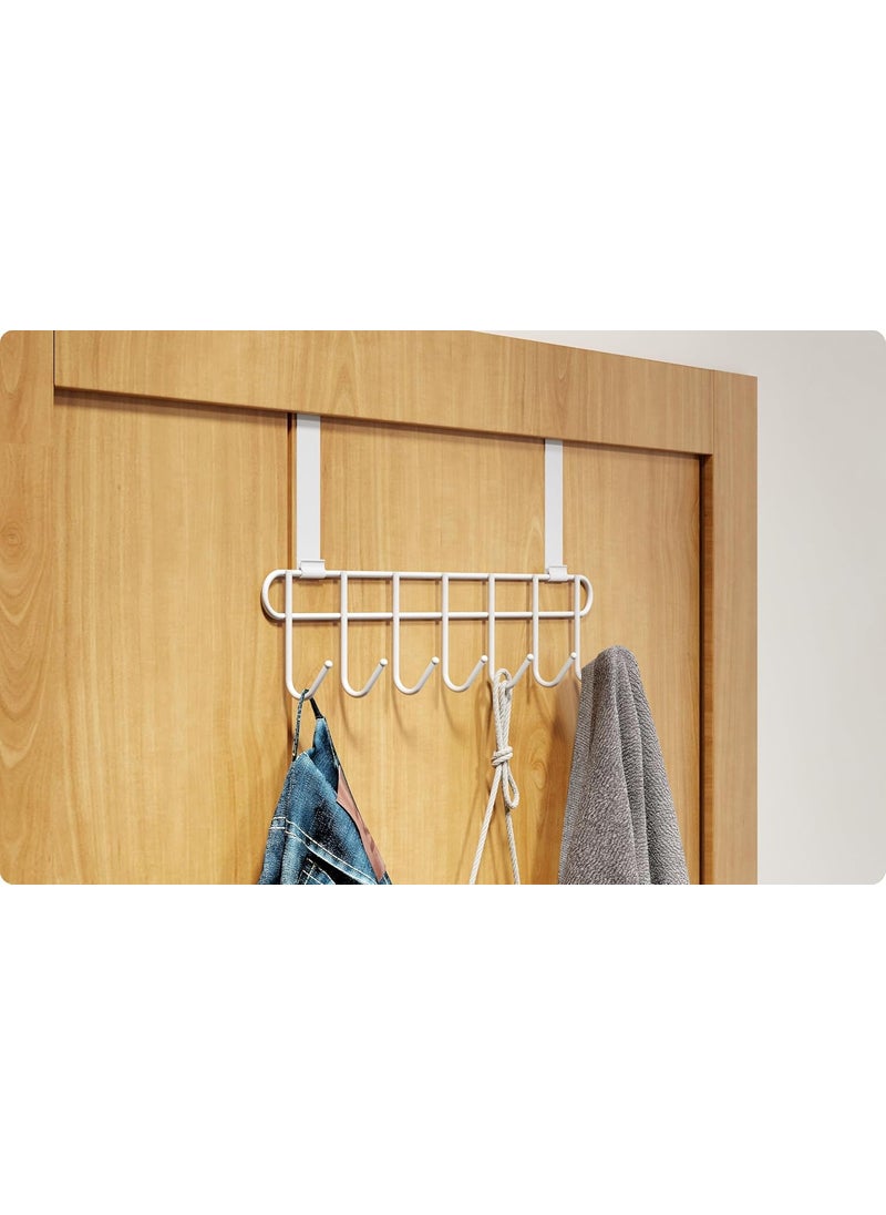 Amiraj Amiraj MultiAlloy Steel OverTheDoor Hook Hanger Rack No Drilling Required 7 Hooks for Bedroom Bathroom Kitchen Doors Hanging Organizer White Pack of 1  - Image 1