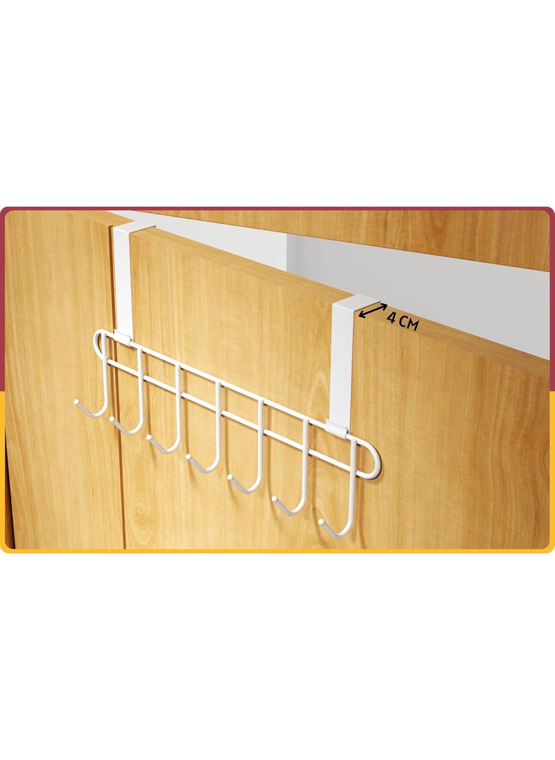 Amiraj Amiraj MultiAlloy Steel OverTheDoor Hook Hanger Rack No Drilling Required 7 Hooks for Bedroom Bathroom Kitchen Doors Hanging Organizer White Pack of 1  - Image 3