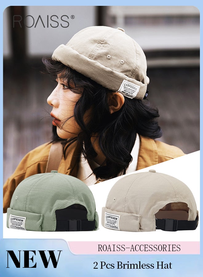 roaiss 2 Pcs Adult Beanie Docker Cap, Rolled Cuff Retro Beanie Hat, Fashion Sailor Cap for Men and Women,Cotton Brimless Skullcap Adjustable Size  - Image 1