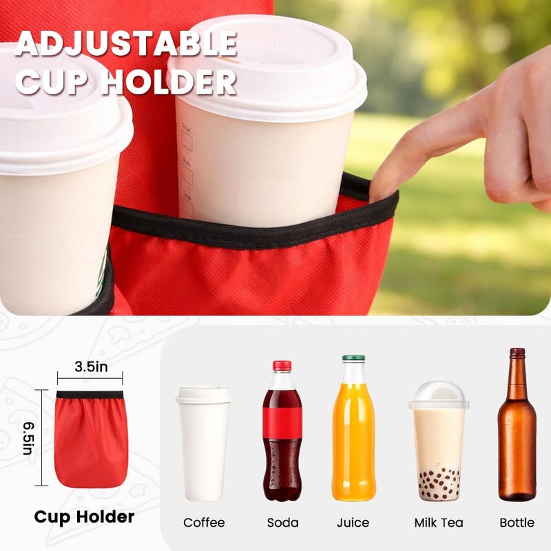 CIVJET Insulated Food Delivery Bag with 4 Cup Holders, XXX-Large Insulated Grocery Bags Keep Food Hot/Cold, Cooler Bags with Drink Carrier, Food Carrier Catering Bag, Commercial Food Warmers, Red - Image 3