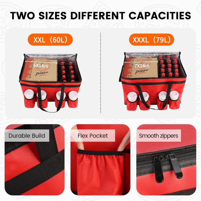 CIVJET Insulated Food Delivery Bag with 4 Cup Holders, XXX-Large Insulated Grocery Bags Keep Food Hot/Cold, Cooler Bags with Drink Carrier, Food Carrier Catering Bag, Commercial Food Warmers, Red - Image 5