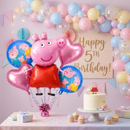 Wanna Party WP WANNA PARTY Pep-Pa Pig Balloons Set Of 5 For Kids Theme Party, Birthday Foil Balloons For Birthday Decoration Items - Image 5