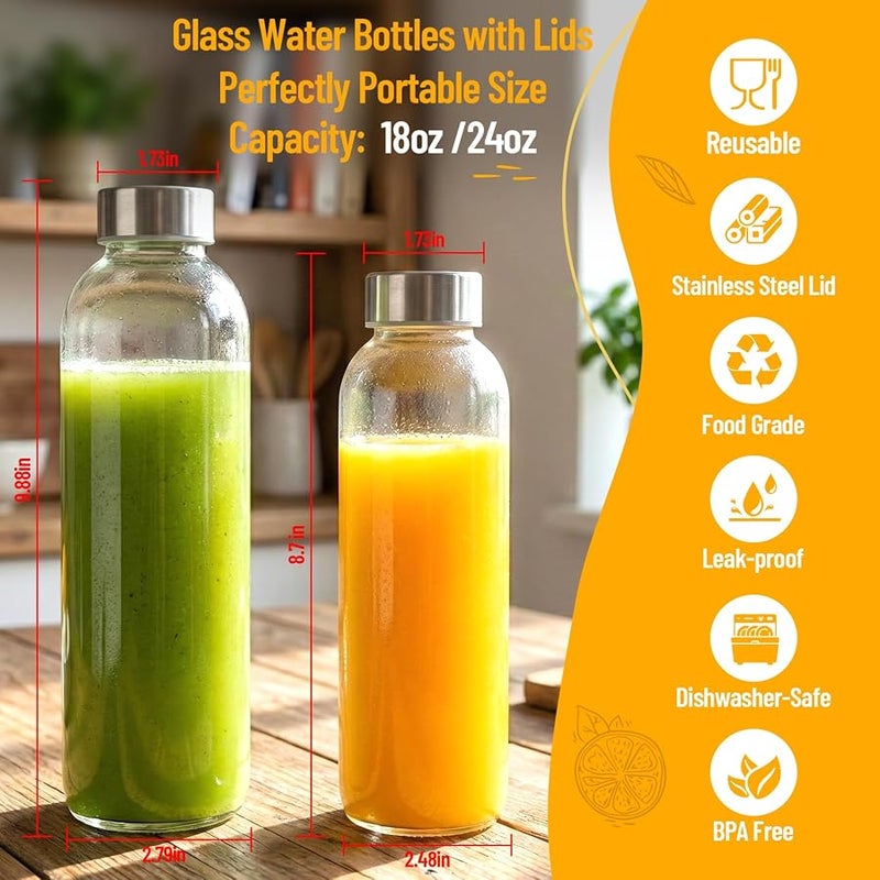 Luxfuel 18 oz Glass Water Bottles, Clear Glass Bottles with Lids 6 Pack - Image 5