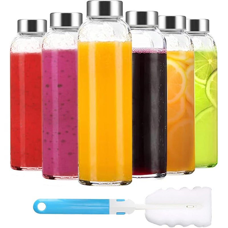 Luxfuel 18 oz Glass Water Bottles, Clear Glass Bottles with Lids 6 Pack - Image 1
