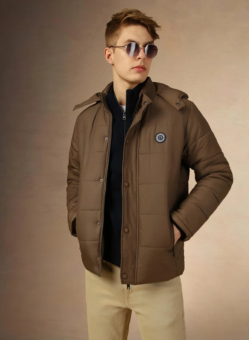 دينيس لينغو Men's Charcoal 100% Polyester Solid Regular Fit Jacket