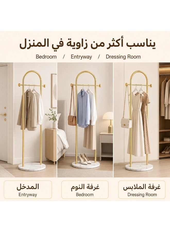 هيكسدريم رف ملابس معدني ذهبي بقاعدة رخامية، حامل ملابس قائم بذاته على شكل حرف U مع قضيب تعليق، منظم ملابس عصري للمدخل وغرفة النوم والبوتيك - Image 4