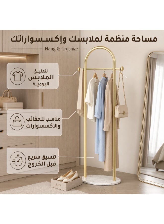 هيكسدريم رف ملابس معدني ذهبي بقاعدة رخامية، حامل ملابس قائم بذاته على شكل حرف U مع قضيب تعليق، منظم ملابس عصري للمدخل وغرفة النوم والبوتيك - Image 3