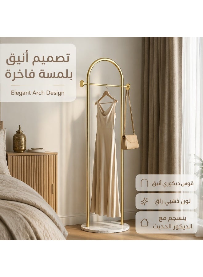 هيكسدريم رف ملابس معدني ذهبي بقاعدة رخامية، حامل ملابس قائم بذاته على شكل حرف U مع قضيب تعليق، منظم ملابس عصري للمدخل وغرفة النوم والبوتيك - Image 2