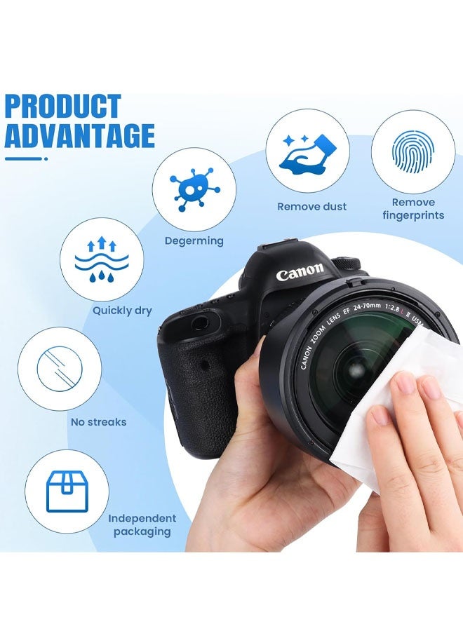 مناديل تنظيف عدسات النظارات، عبوة من 100 منديل لتنظيف النظارات، مناديل مبللة مسبقًا ومغلفة بشكل فردي، غير قابلة للخدش ولا تترك خطوطًا، آمنة للاستخدام على النظارات، والنظارات الواقية، وعدسات الكاميرا، والهواتف - Image 5