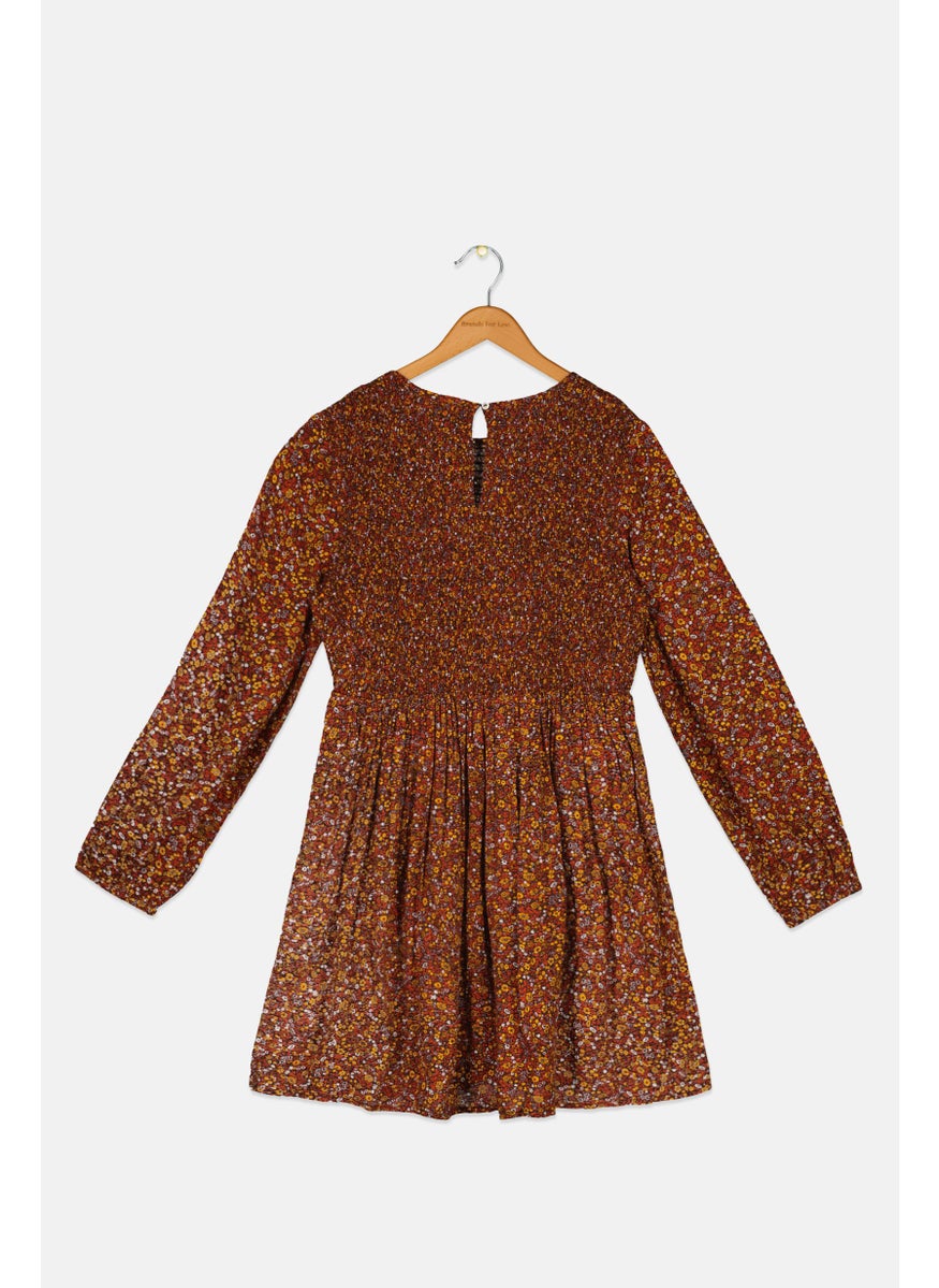 Pepe Jeans - Kids Girl Allover Print Dress, Brown Combo - Image 1