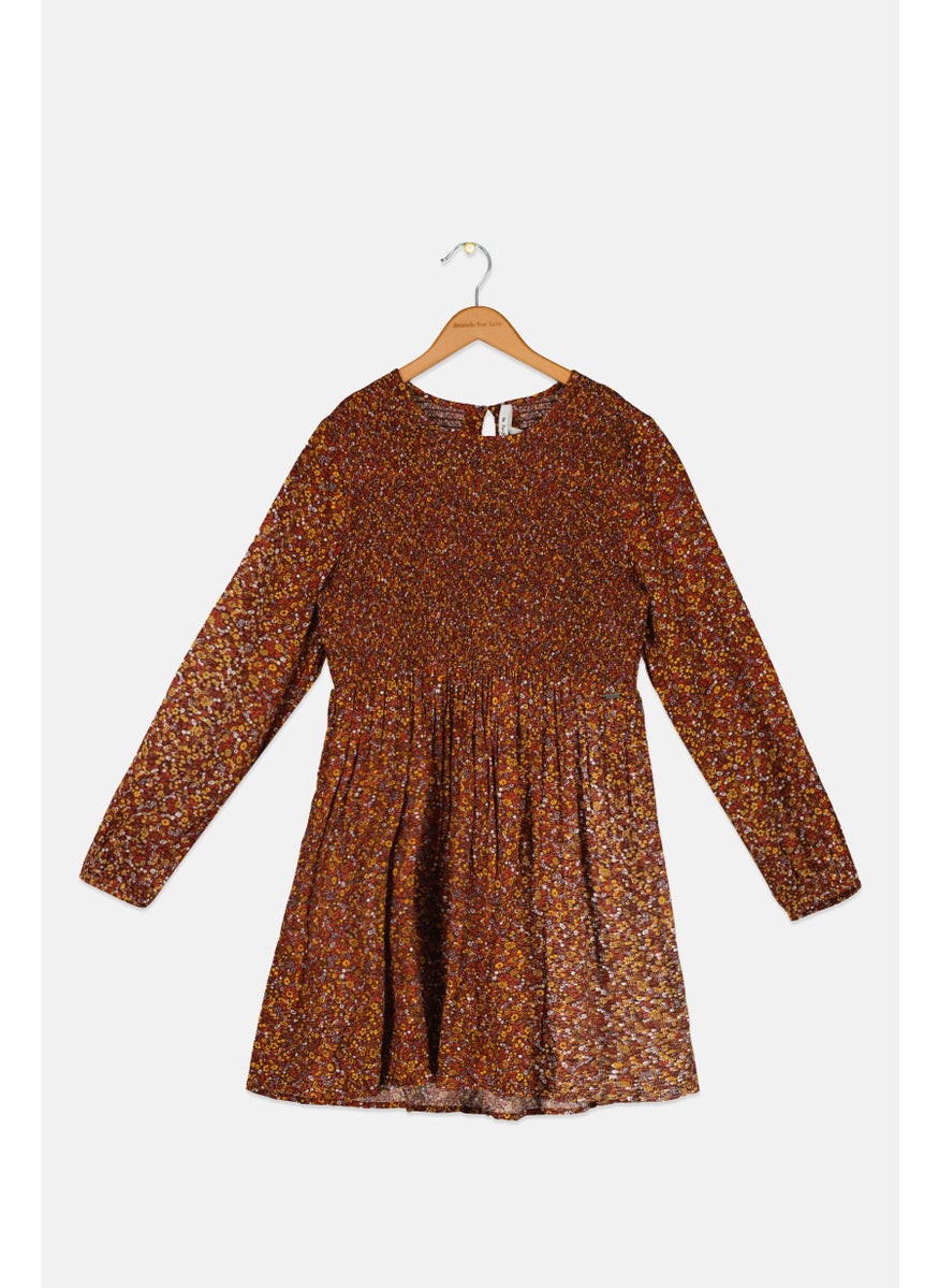 Pepe Jeans - Kids Girl Allover Print Dress, Brown Combo - Image 1