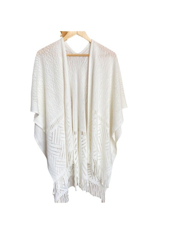 Outdoor Ethnic Style Shawl, Fashionable And Versatile Solid Color Scarf, Knitted And Carved Tassel Shawl - Image 5