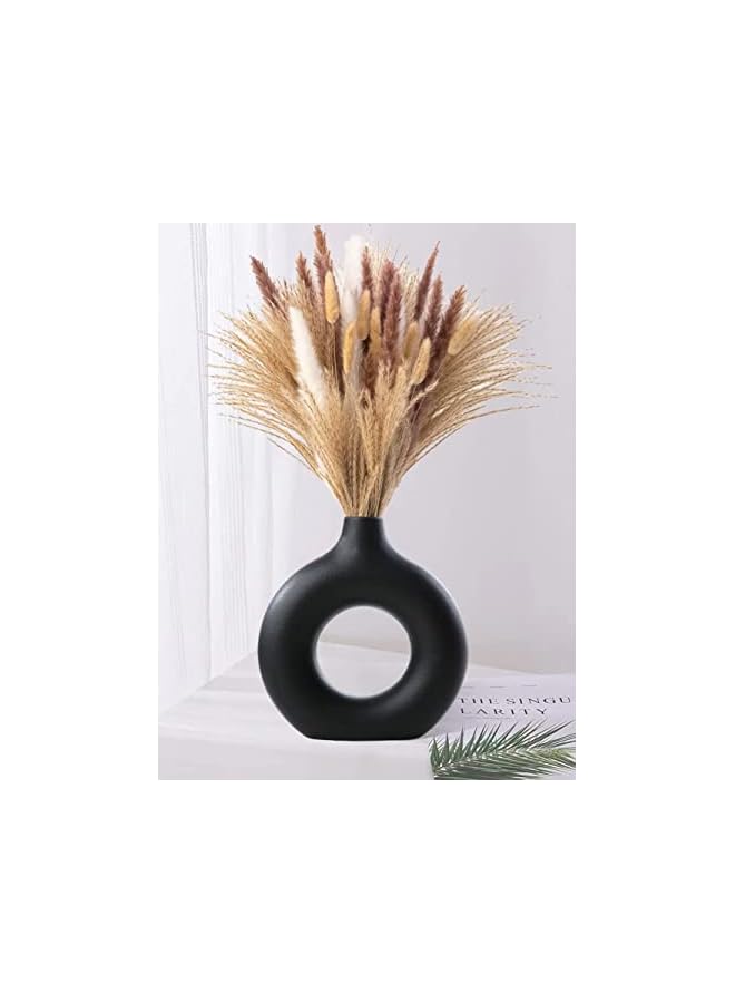 The Bros 1 piece Black Modern Circle Ceramic Vase, Nordic Circular Matte ​Hollow Donut Flower Vases Decorative Minimalist Art Style for Home Living Room Office Kitchen Table Decor (Medium) - Image 2