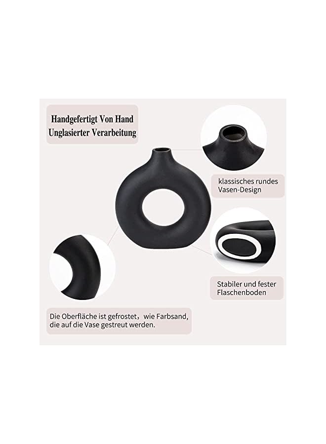 The Bros 1 piece Black Modern Circle Ceramic Vase, Nordic Circular Matte ​Hollow Donut Flower Vases Decorative Minimalist Art Style for Home Living Room Office Kitchen Table Decor (Medium) - Image 5