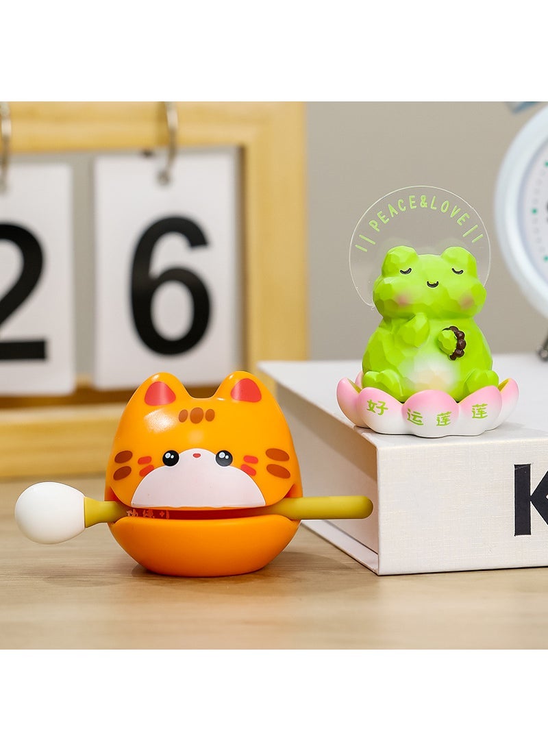 Cute Emotion Lotus Figurine Desk Decor Lucky Lotus + Gongde small wooden fish [orange cat]] 