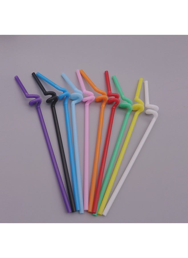 Generic - Spot Disposable Plastic Tube Double Child Art Straw Modeling Creative Color Elbow Handmade Beverage DIY-Color:White 100 ]-Specifications:Caliber 6mm Length 26cm - Image 1