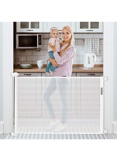 Beauenty Beauenty Retractable Baby Gate, Beauenty Mesh Safety Gate for Babies and Pets, Extra Wide Safety Baby Gate 34" Tall & 59" Wide, Pet Dog Gate for doorways, Stairs, Indoor/Outdoor (1.5M white")  - Image 1