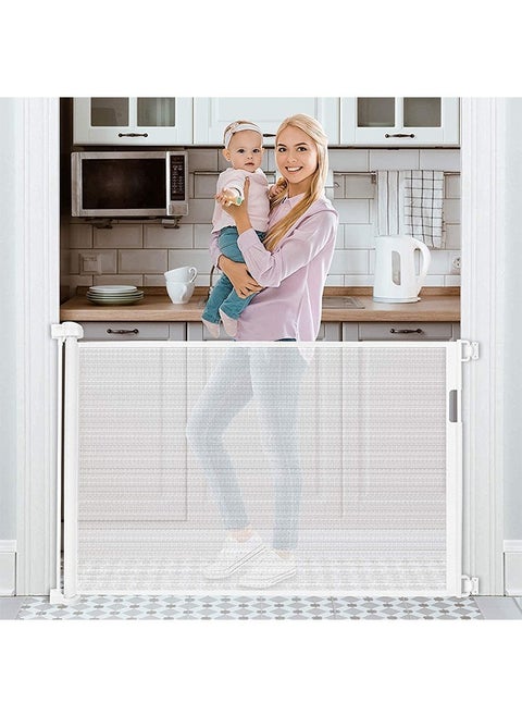 Beauenty Retractable Baby Gate, Beauenty Mesh Safety Gate for Babies and Pets, Extra Wide Safety Baby Gate 34" Tall & 59" Wide, Pet Dog Gate for doorways, Stairs, Indoor/Outdoor (1.5M white")