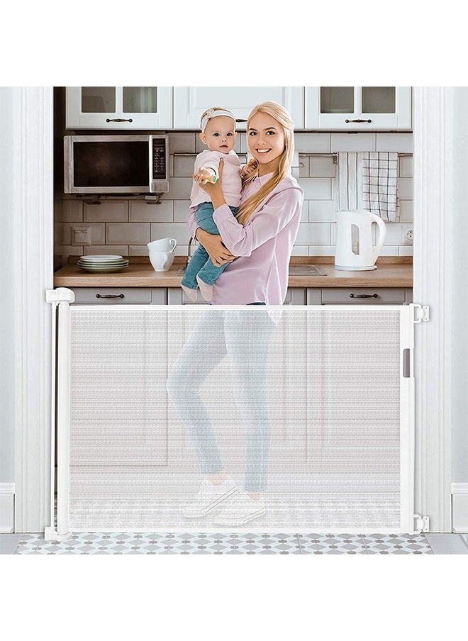 Beauenty - Beauenty Retractable Baby Gate, Beauenty Mesh Safety Gate for Babies and Pets, Extra Wide Safety Baby Gate 34" Tall & 59" Wide, Pet Dog Gate for doorways, Stairs, Indoor/Outdoor (1.5M white") - Image 1