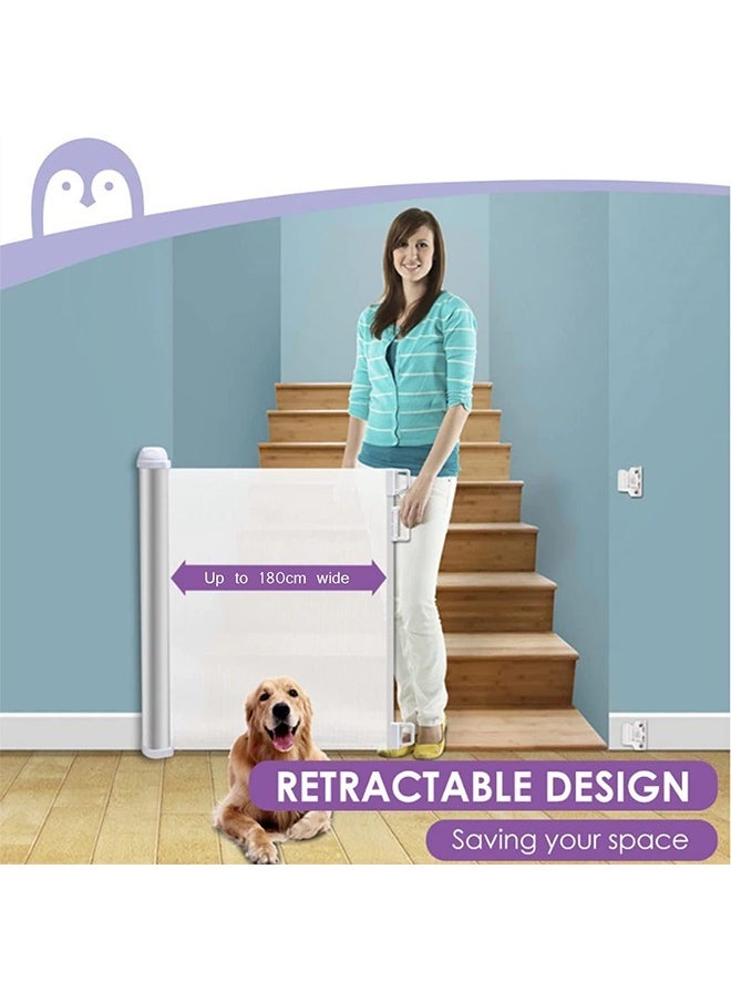 Beauenty - Beauenty Retractable Baby Gate, Beauenty Mesh Safety Gate for Babies and Pets, Extra Wide Safety Baby Gate 34" Tall & 59" Wide, Pet Dog Gate for doorways, Stairs, Indoor/Outdoor (1.5M white") - Image 1