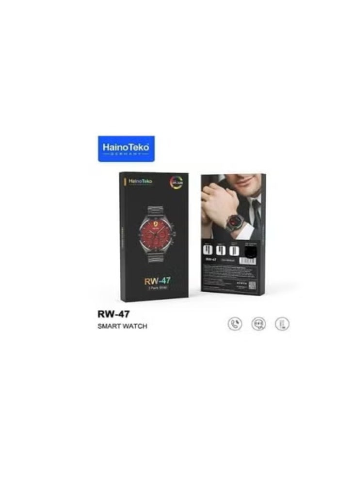 Haino Teko Haino Teko RW 47 AMOLED Large Round Screen Smartwatch with 3 Straps and Wireless Charger for Men Boys Black  - Image 2