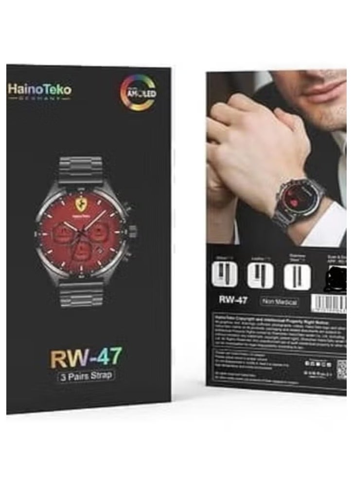 Haino Teko Haino Teko RW 47 AMOLED Large Round Screen Smartwatch with 3 Straps and Wireless Charger for Men Boys Black  - Image 1