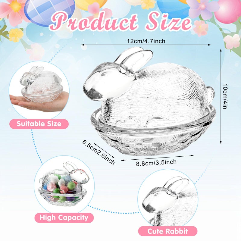 Remerry 3 Pcs Easter Candy Dish Glass Bunny Candy Bowls with Lid Cute Clear Rabbit Cookie Jars Decorative Desserts Storage Containers for Home Easter Spring Party Gift Table Decoration - Image 2