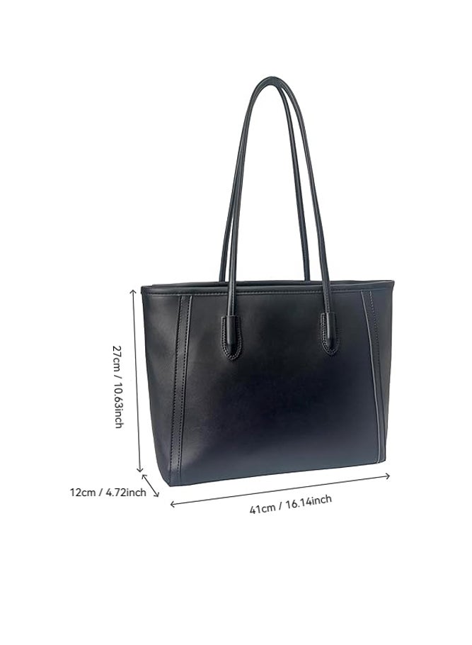 SHABILI Women's PU Tote Bags Handbag, Ladies Large Capacity Shoulder Bag Carry Bag with Double Handles and Smooth Finish, for Work Commuting Shopping Travel Fits Laptop Tablet Wallet Essentials (Black) - Image 4