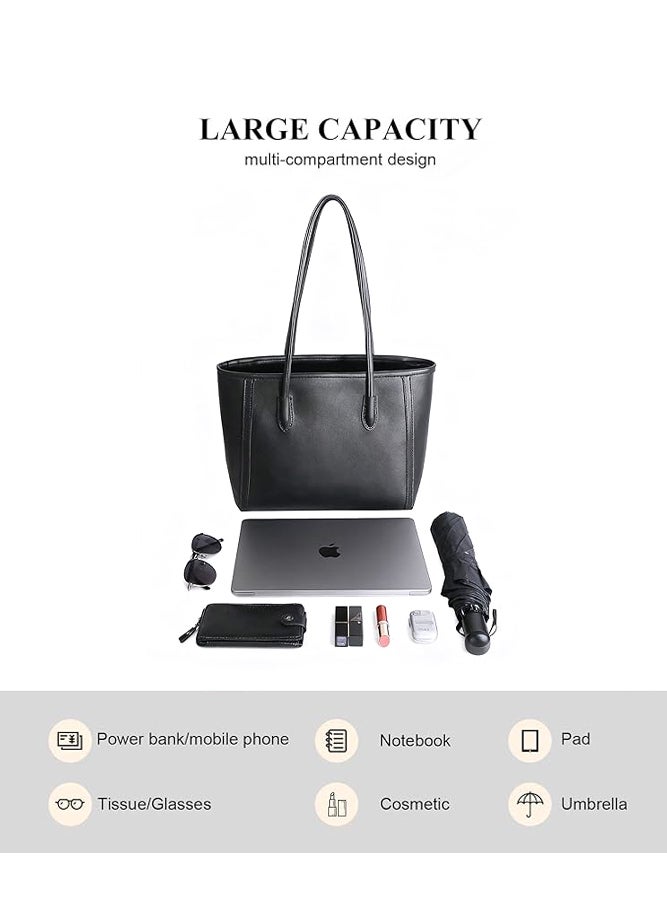 SHABILI Women's PU Tote Bags Handbag, Ladies Large Capacity Shoulder Bag Carry Bag with Double Handles and Smooth Finish, for Work Commuting Shopping Travel Fits Laptop Tablet Wallet Essentials (Black) - Image 3