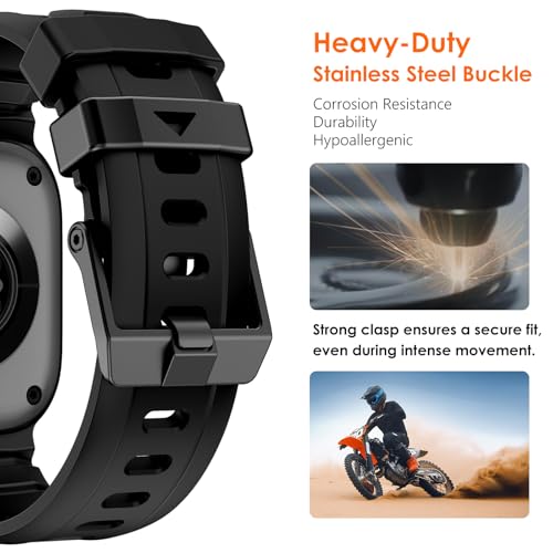 NewWays Sports Rugged Silicone Rubber Band for Apple Watch Ultra 3 2 49mm Series11 10 46mm 45mm 44mm, Rocky Point Band for iWatch Ultra Series 11 10 9 8 7 6 5 4 SE, Black with Black Hardware - Image 3