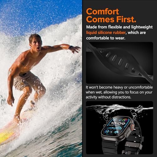 NewWays Sports Rugged Silicone Rubber Band for Apple Watch Ultra 3 2 49mm Series11 10 46mm 45mm 44mm, Rocky Point Band for iWatch Ultra Series 11 10 9 8 7 6 5 4 SE, Black with Black Hardware - Image 5