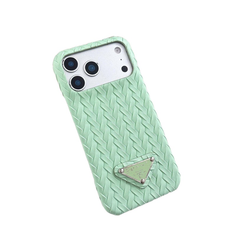 Protective Case | Green | Leather Texture | Hand-Woven | Drop Protection | Shockproof Cover for iPhone 14 / 14 Plus / 14 Pro / 14 Pro Max - Image 1