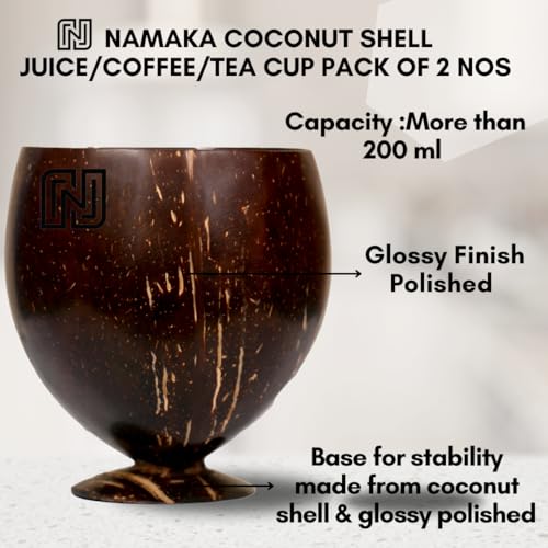 NAMAKA Pack of 2 Handmade Coconut Shell Tall Cups | 200+ ml Capacity | Eco-Friendly & Sustainable | Polished with Coconut Oil | Ideal for Juice, Coffee, Tea & Beverages | Unique Gift & Home Décor - Image 2