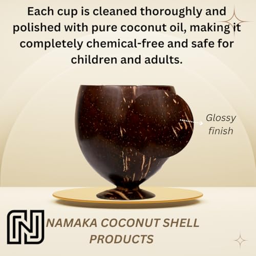 NAMAKA Pack of 2 Handmade Coconut Shell Tall Cups | 200+ ml Capacity | Eco-Friendly & Sustainable | Polished with Coconut Oil | Ideal for Juice, Coffee, Tea & Beverages | Unique Gift & Home Décor - Image 3