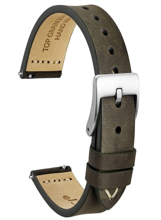 WOCCI 20mm Old-fashioned Watch Band for Men, Top Grain Leather, Silver Brushed Buckle (Grey Brown) - Image 1