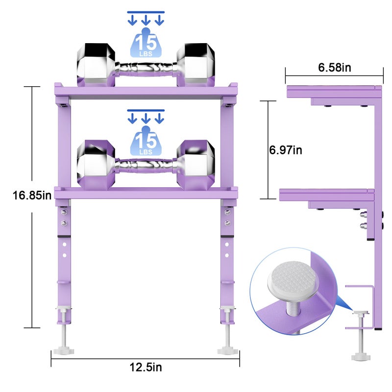 OUTIOE 2-Tier Desk Shelf, Expandable Under Desk Storage, Clamp on Desk Shelf, Desktop Accessories for Offices, Study Rooms, and Game Rooms (Purple) - Image 3