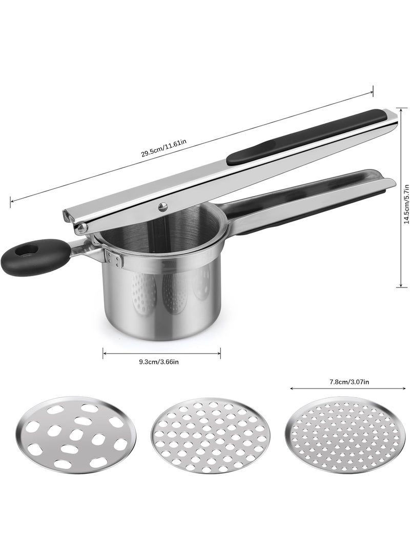 Potato Ricer Masher, Food Grade Stainless Steel Potato Ricer Press with 3 Interchangeable Discs, Multifunctional Tool for Mashed Potatoes, Puree, Fruit & Vegetables, Baby Food - Image 2