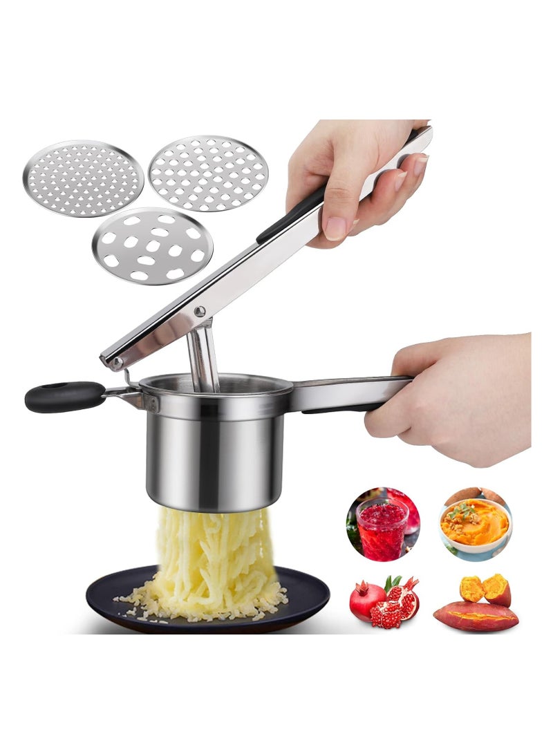 Potato Ricer Masher, Food Grade Stainless Steel Potato Ricer Press with 3 Interchangeable Discs, Multifunctional Tool for Mashed Potatoes, Puree, Fruit & Vegetables, Baby Food - Image 1