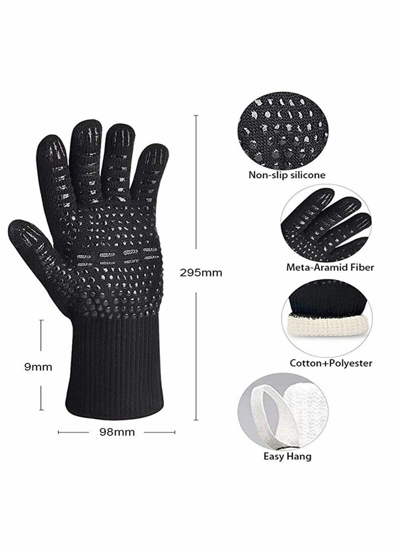 SYOSI BBQ Grill Gloves, 932°F Extreme Heat Resistant Oven Mitts, Silicone Non-slip Kitchen Cooking Gloves for Barbecue, Cooking, Baking, Grilling, BBQ, 1 pair  - Image 2
