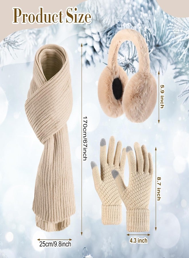 ShinyMatch 12 Pcs Winter Hat Gloves Scarf Earmuff Set Beanie Pompom Fleece Lining Hat Touch Screen Gloves Knitted Scarf(Black, Beige, Gray,Minimalist Style) - Image 2