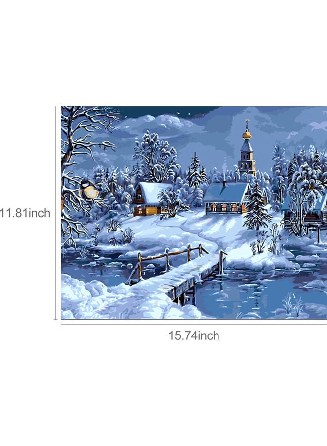 NIBEMINENT Cottage In Snow Pattern DIY Canvas Oil Painting Kit White/Black/Blue 12x16inch - Image 4