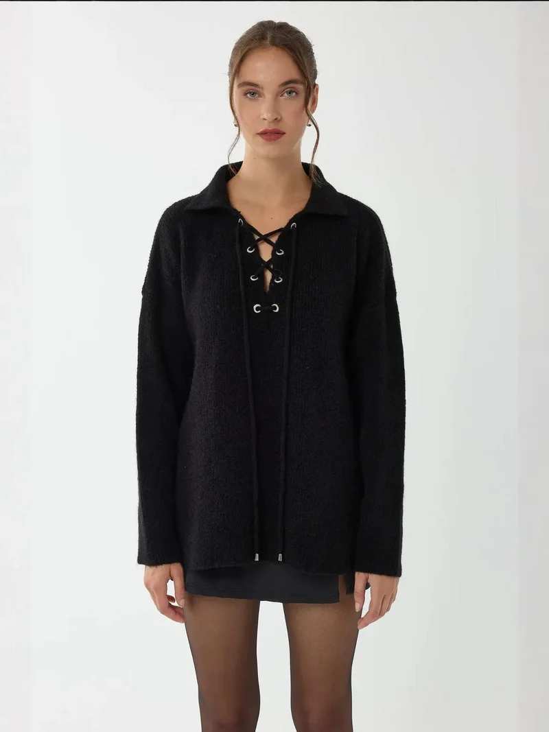 Relaxed Fit Shirt Collar Sweater