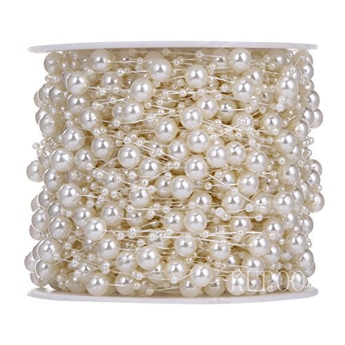 KUPOO 200feet Roll Pearls Beads DIY Party Garland Wedding Centerpieces Bridal Bouquet Crafts Decoration (8+3mm Pearls- Ivroy) - Image 4
