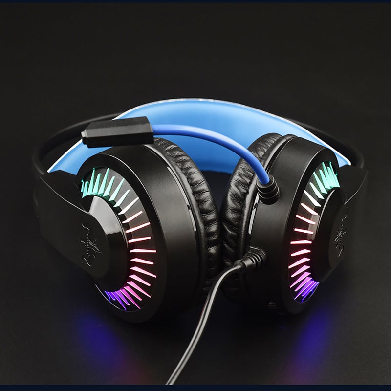 أوفلينج سماعة رأس سلكية للألعاب مع إضاءة LED RGB حمراء عبر USB - سماعة أذن محيطية بتقنية الصوت المحيطي 3.5 ملم مع ميكروفون عازل للضوضاء للحواسيب الشخصية والمحمولة وماك وأجهزة الألعاب - Image 2